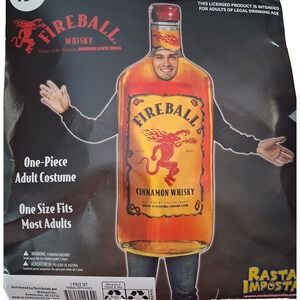 Fireball Cinnamon Whisky Bottle Costume Halloween OSFM Adult Rasta Imposta Poly